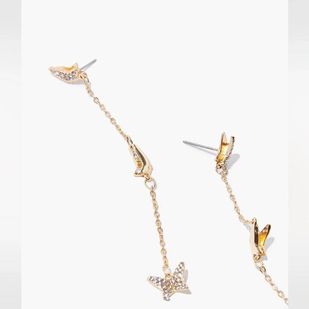Gold 3 Inch Long Dangle Boho Butterfly Earrings With Crystal Gemstones~ New - Picture 2 of 8